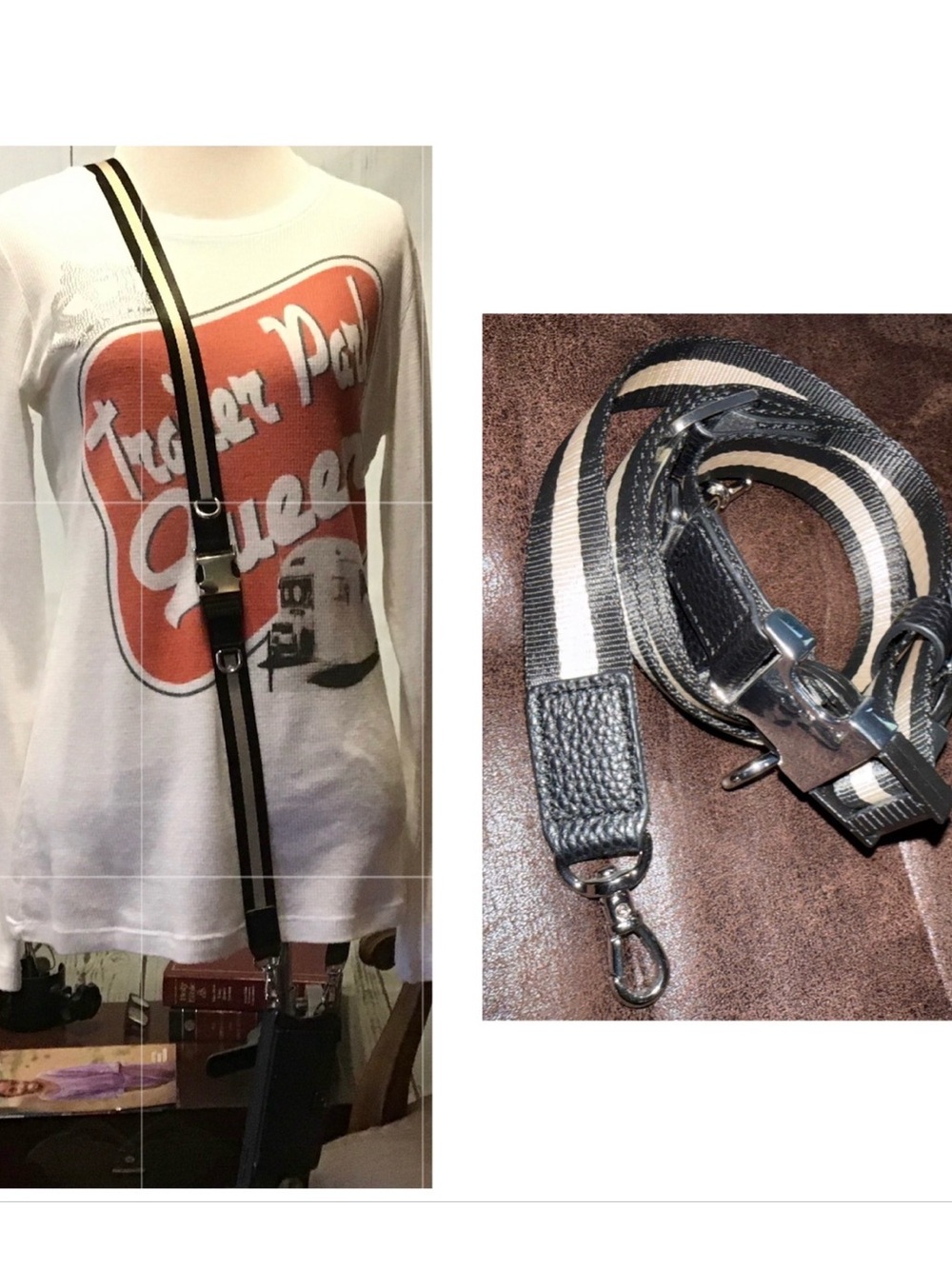 Bandolier Taylor Adjustable Nylon Strap in Black and White with Silver Hardware